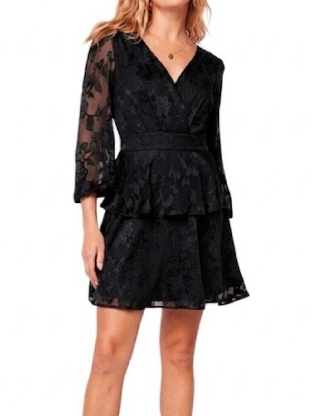 BAND OF THE FREE Kiss Me Peplum Ruffled Tiered Black Mini Dress Size S New